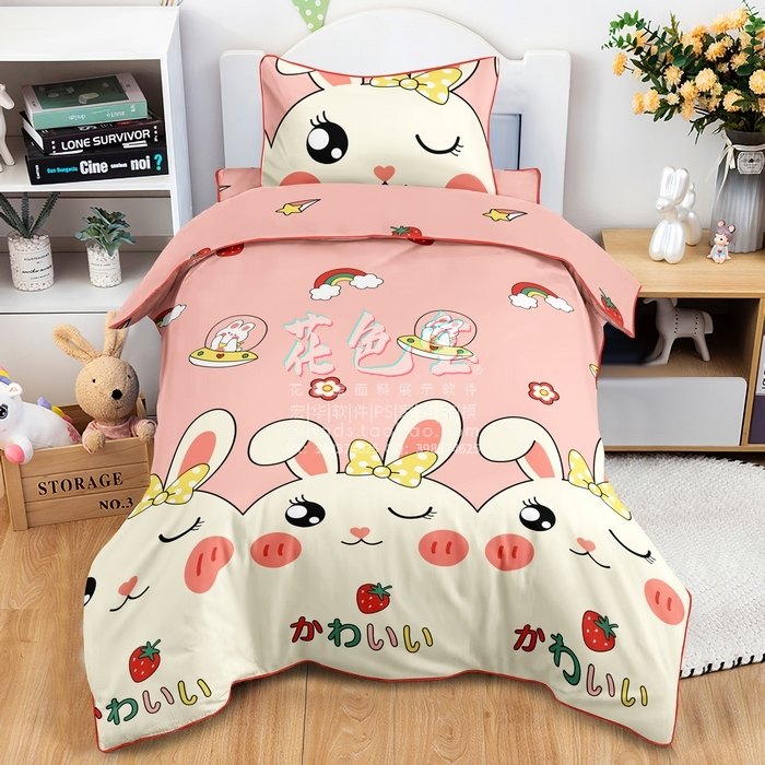 PSD智能俯视模板 儿童模板样机模拟面料 美容院床品展示效果